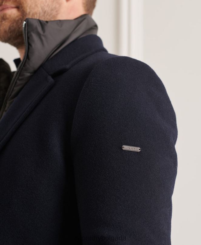 Superdry облекло N00H1166 военноморски флот мъже студия вълнено подплатено градско палто
