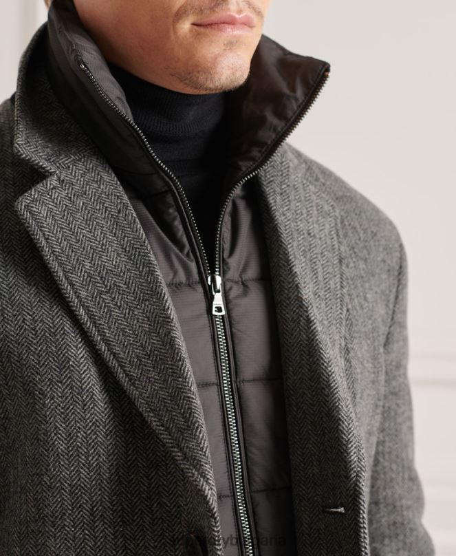 Superdry облекло N00H1167 тъмно сив мъже студия вълнено подплатено градско палто