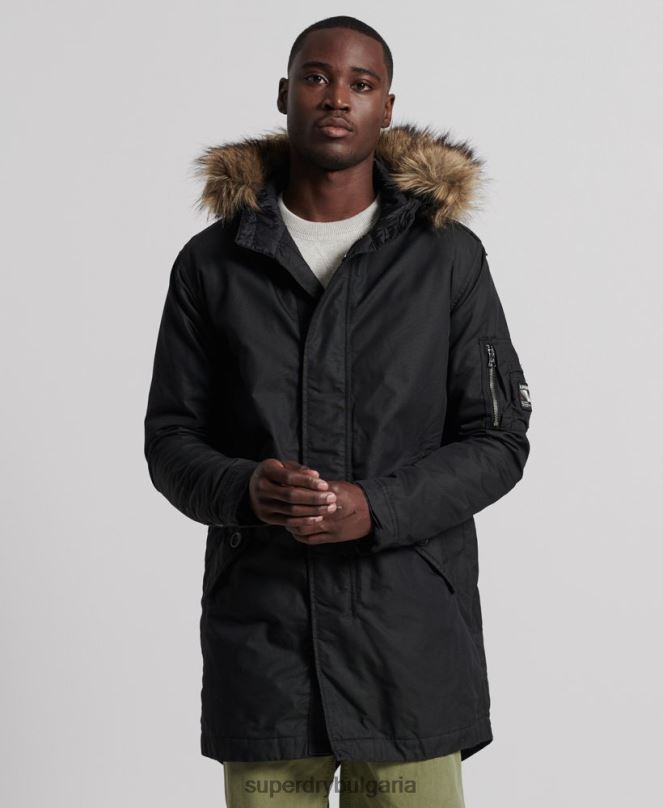 Superdry облекло N00H1171 тъмно сив мъже услуга палто парка с тапицерия от изкуствена кожа