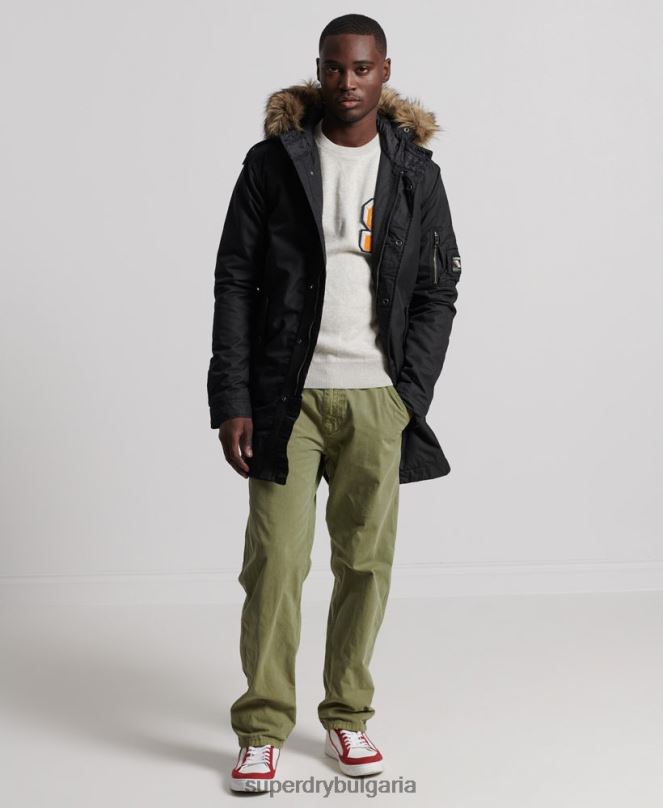 Superdry облекло N00H1171 тъмно сив мъже услуга палто парка с тапицерия от изкуствена кожа