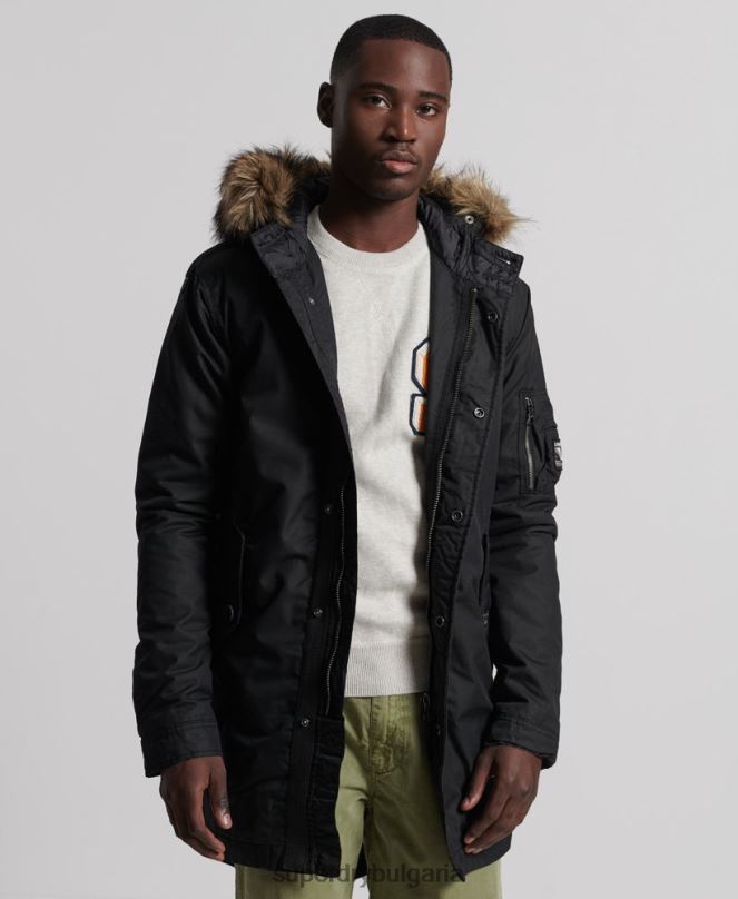 Superdry облекло N00H1171 тъмно сив мъже услуга палто парка с тапицерия от изкуствена кожа