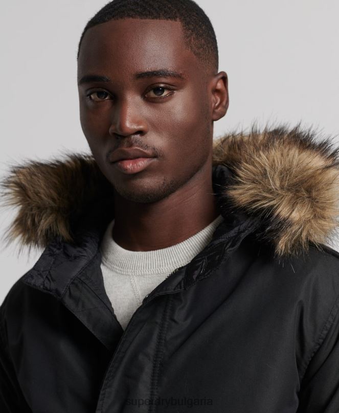 Superdry облекло N00H1171 тъмно сив мъже услуга палто парка с тапицерия от изкуствена кожа