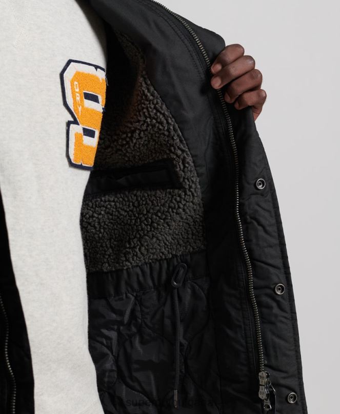 Superdry облекло N00H1171 тъмно сив мъже услуга палто парка с тапицерия от изкуствена кожа