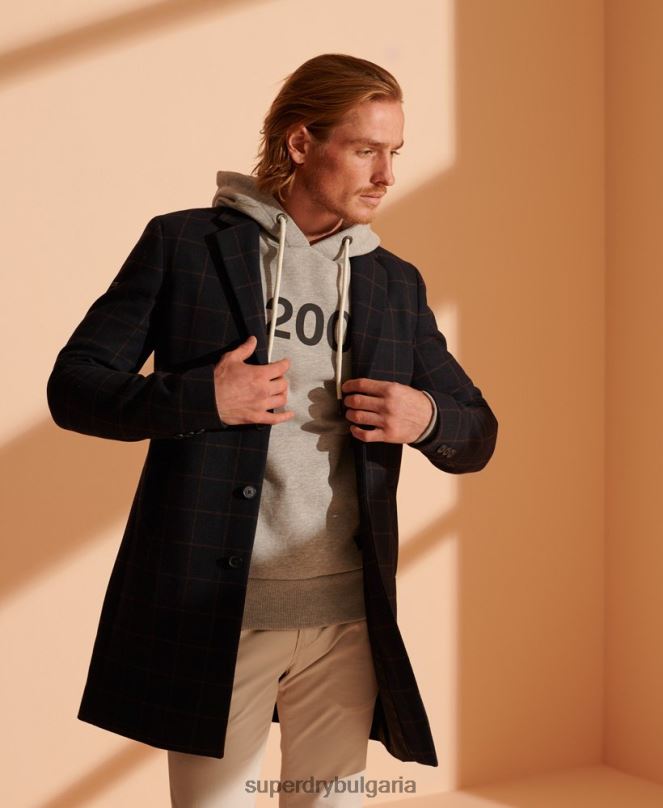 Superdry облекло N00H1197 военноморски флот мъже основа вълнено палто