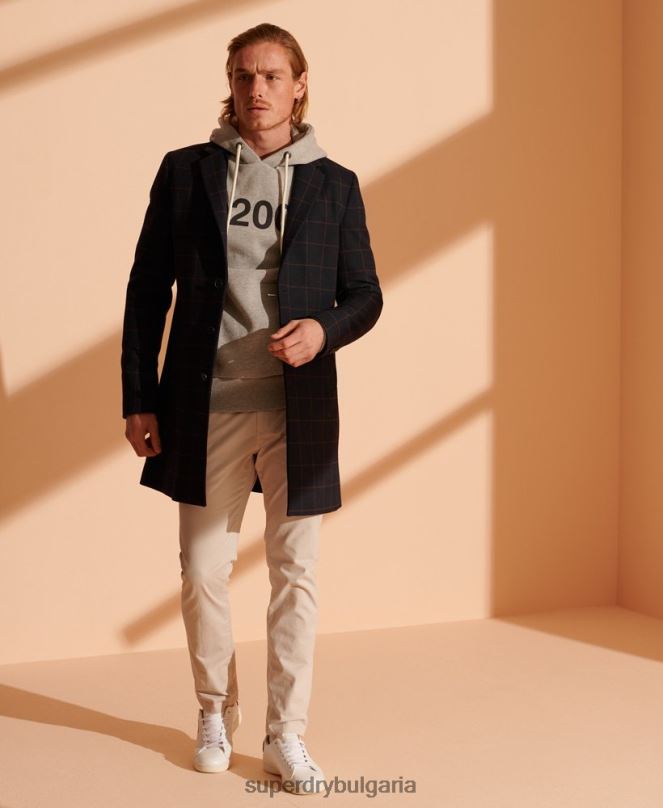 Superdry облекло N00H1197 военноморски флот мъже основа вълнено палто