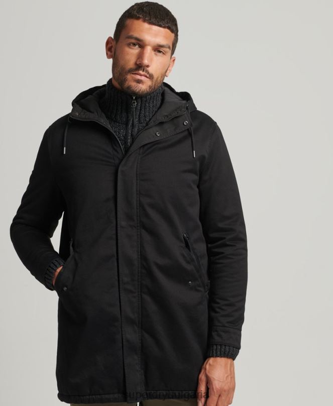 Superdry облекло N00H4472 черен мъже палто парка с рибена опашка