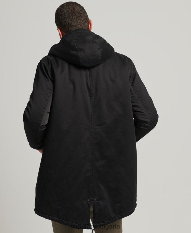 Superdry облекло N00H4472 черен мъже палто парка с рибена опашка