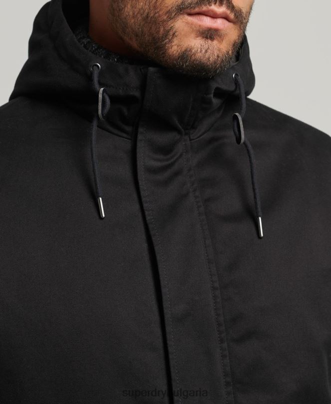 Superdry облекло N00H4472 черен мъже палто парка с рибена опашка
