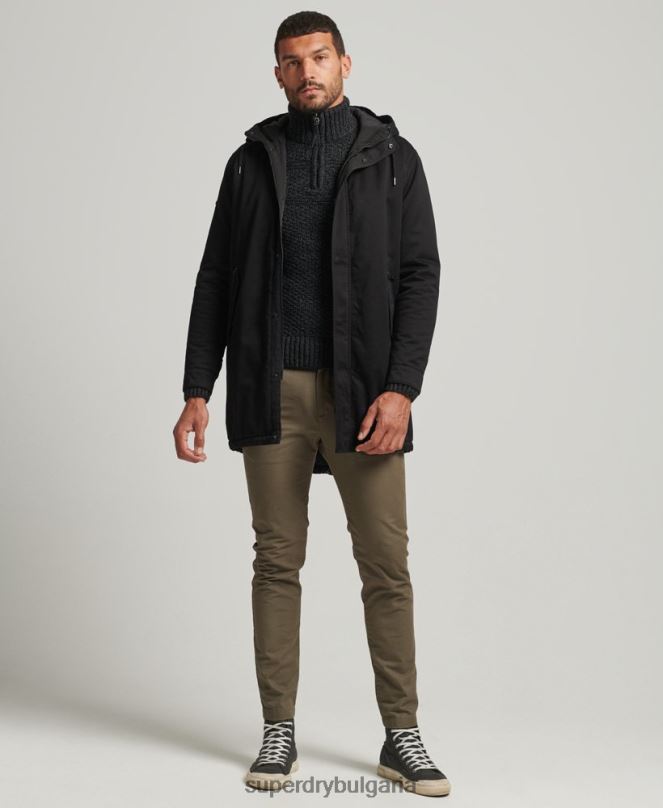 Superdry облекло N00H4472 черен мъже палто парка с рибена опашка