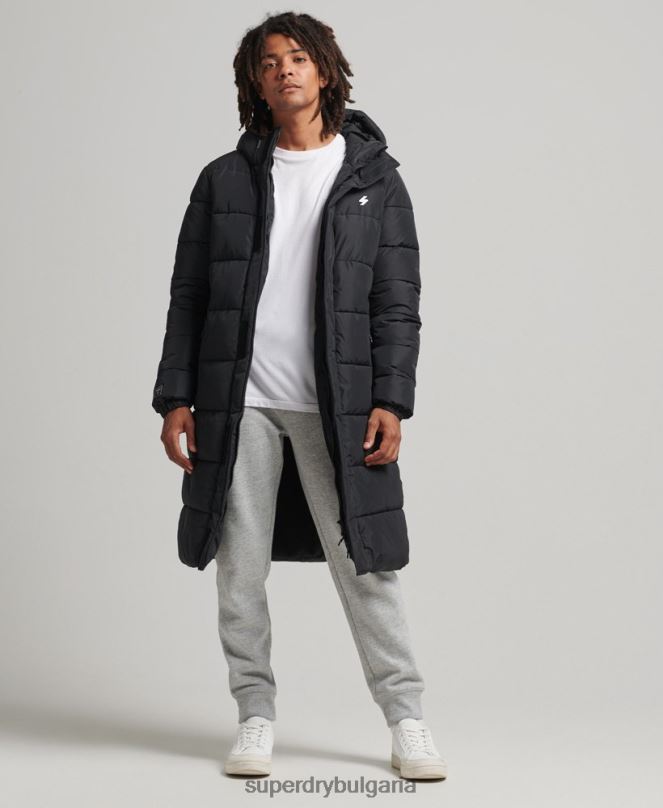 Superdry облекло N00H4481 черен мъже палто с парагади с качулка и лого