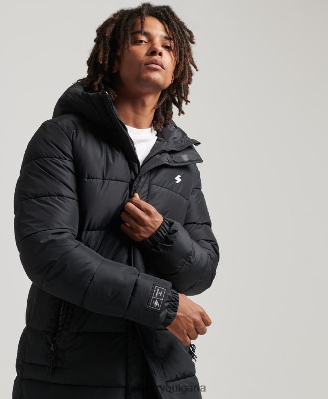 Superdry облекло N00H4481 черен мъже палто с парагади с качулка и лого