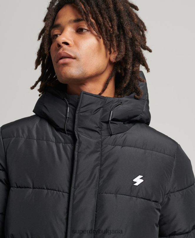 Superdry облекло N00H4481 черен мъже палто с парагади с качулка и лого