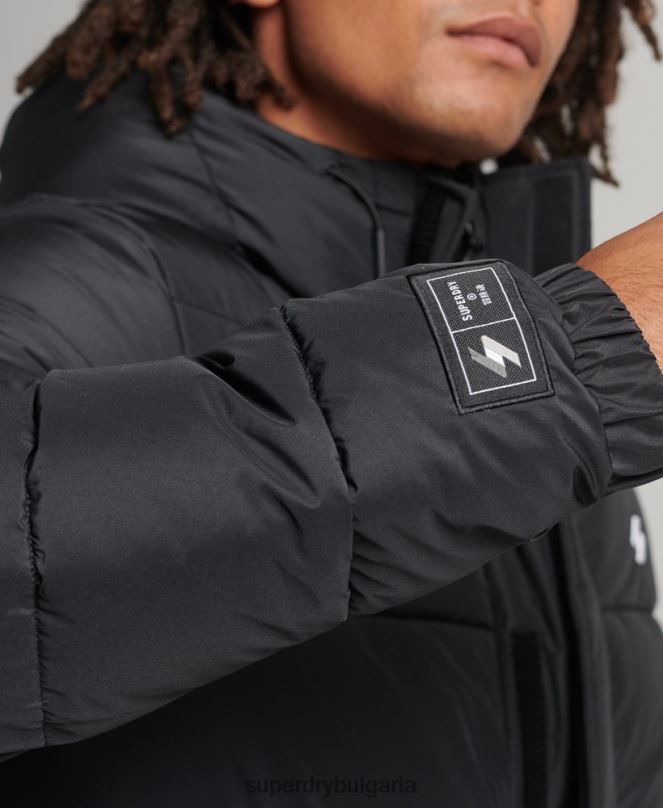 Superdry облекло N00H4481 черен мъже палто с парагади с качулка и лого