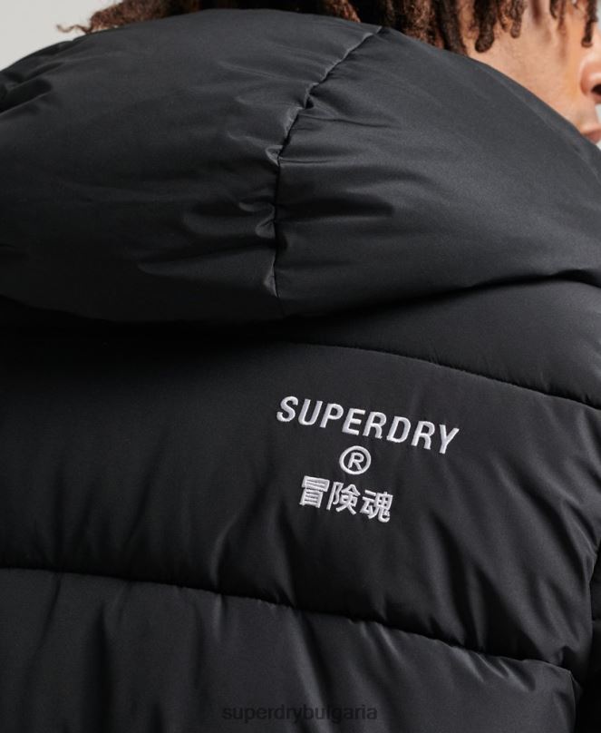 Superdry облекло N00H4481 черен мъже палто с парагади с качулка и лого