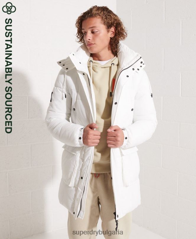 Superdry облекло N00H4483 бяло мъже експедиционно подплатено палто парка