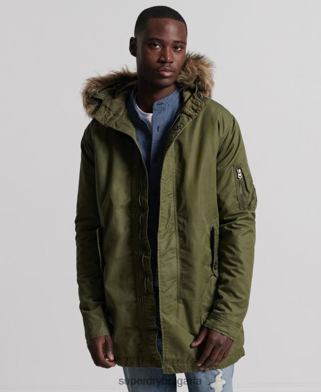 Superdry облекло N00H4493 каки мъже услуга палто парка с тапицерия от изкуствена кожа