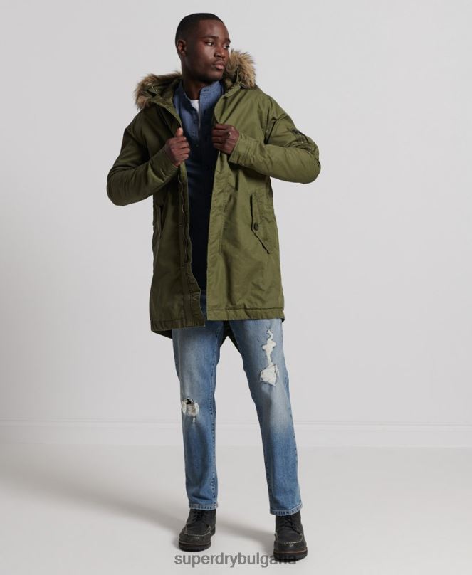 Superdry облекло N00H4493 каки мъже услуга палто парка с тапицерия от изкуствена кожа