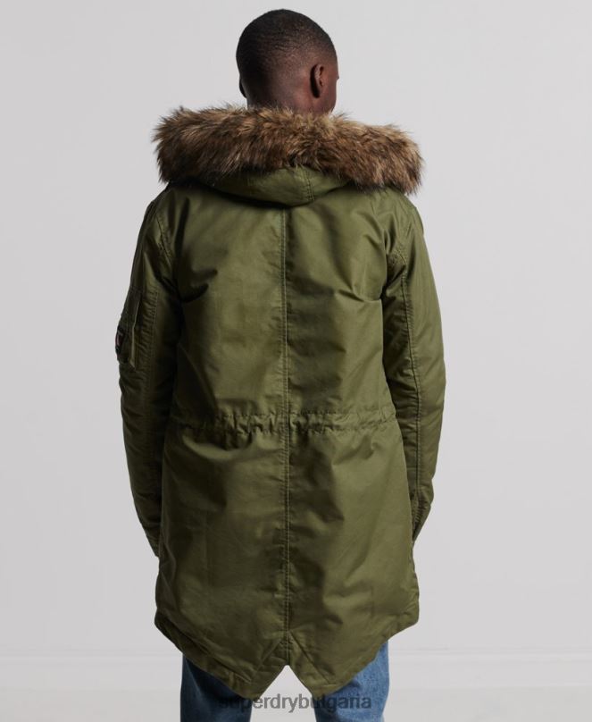 Superdry облекло N00H4493 каки мъже услуга палто парка с тапицерия от изкуствена кожа