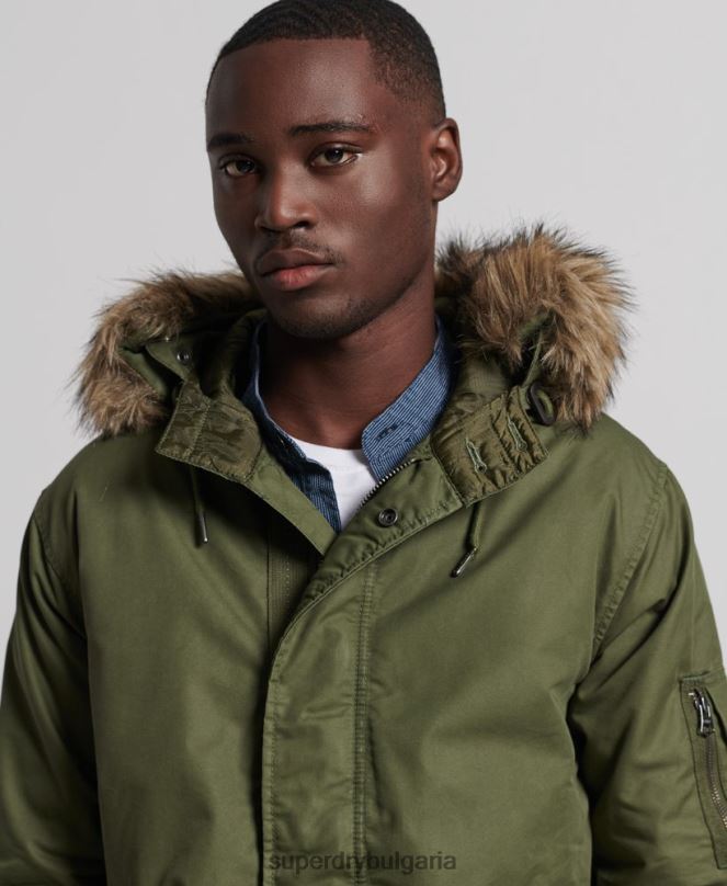 Superdry облекло N00H4493 каки мъже услуга палто парка с тапицерия от изкуствена кожа
