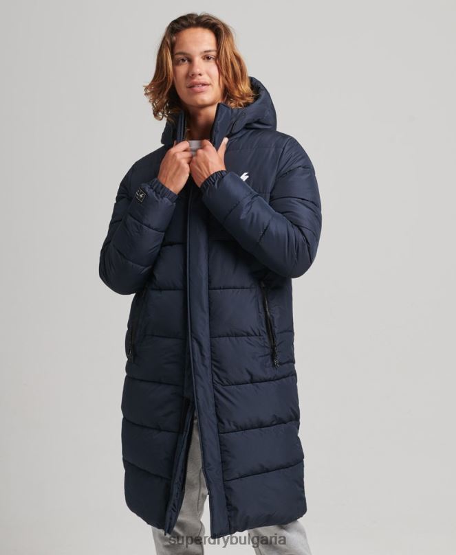 Superdry облекло N00H4520 военноморски флот мъже палто с парагади с качулка и лого