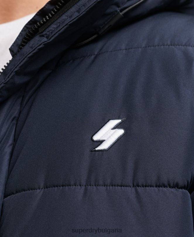 Superdry облекло N00H4520 военноморски флот мъже палто с парагади с качулка и лого