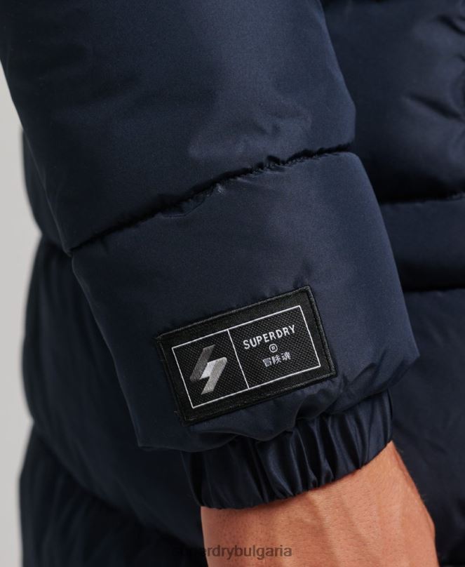 Superdry облекло N00H4520 военноморски флот мъже палто с парагади с качулка и лого