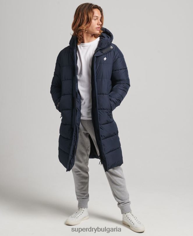 Superdry облекло N00H4520 военноморски флот мъже палто с парагади с качулка и лого