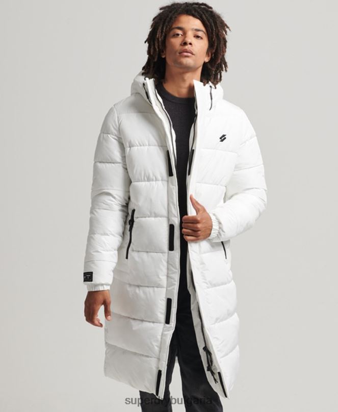 Superdry облекло N00H4522 бяло мъже палто с парагади с качулка и лого