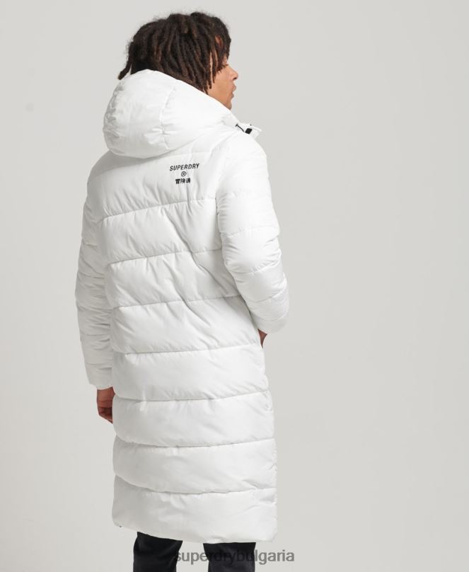 Superdry облекло N00H4522 бяло мъже палто с парагади с качулка и лого