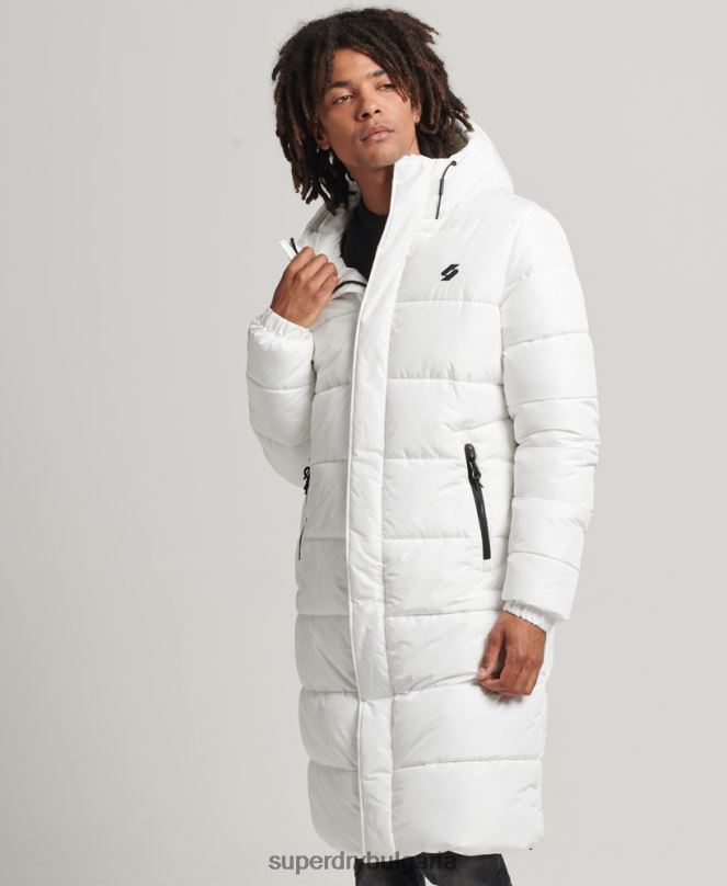 Superdry облекло N00H4522 бяло мъже палто с парагади с качулка и лого