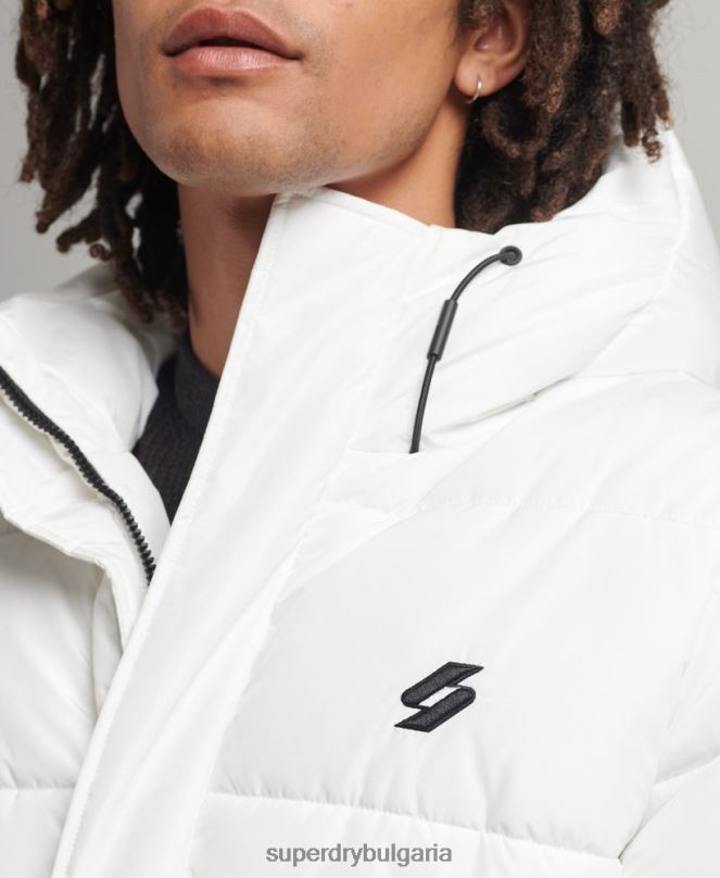 Superdry облекло N00H4522 бяло мъже палто с парагади с качулка и лого