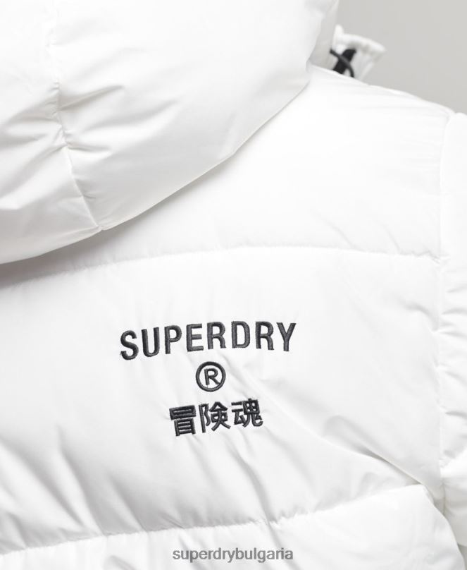 Superdry облекло N00H4522 бяло мъже палто с парагади с качулка и лого