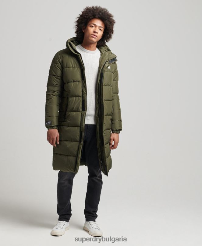 Superdry облекло N00H4526 каки мъже палто с парагади с качулка и лого