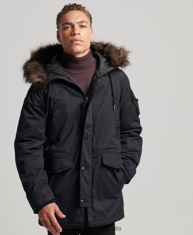 Superdry облекло N00H4542 черен мъже оригинално и ретро палто парка