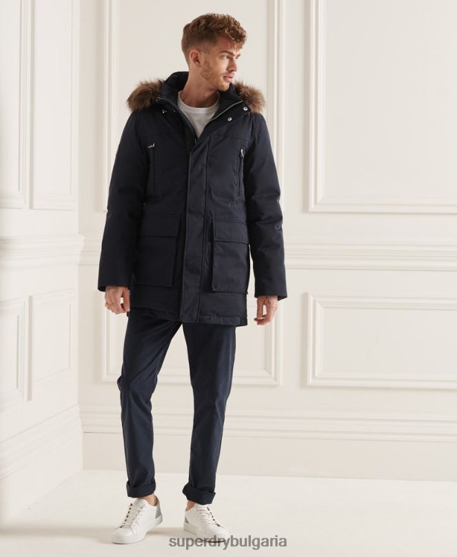 Superdry облекло N00H4578 военноморски флот мъже студия everest пухено палто парка