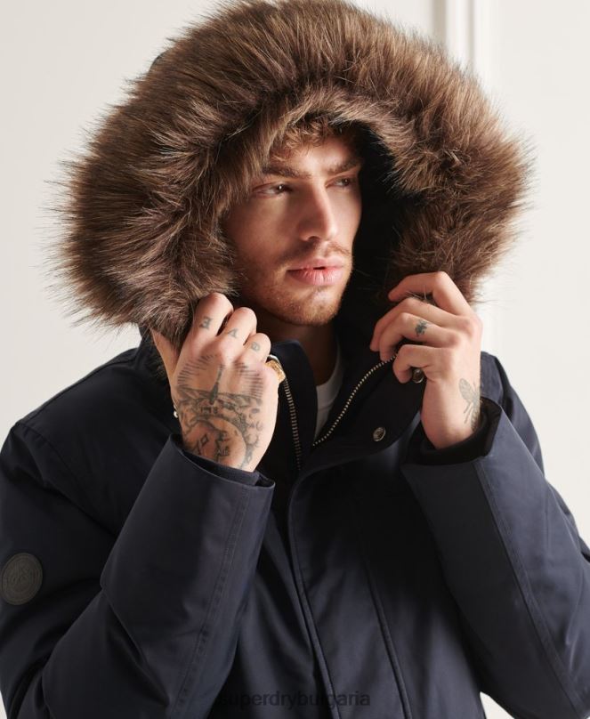 Superdry облекло N00H4578 военноморски флот мъже студия everest пухено палто парка