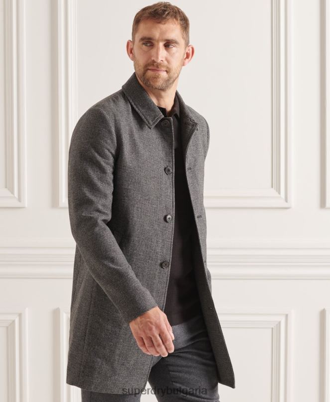 Superdry облекло N00H4624 сиво мъже студия леко вълнено палто за кола