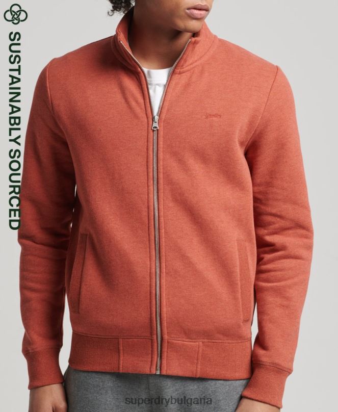 Superdry облекло N00H5066 кафяво мъже горнище с цип и ретро лого от органичен памук