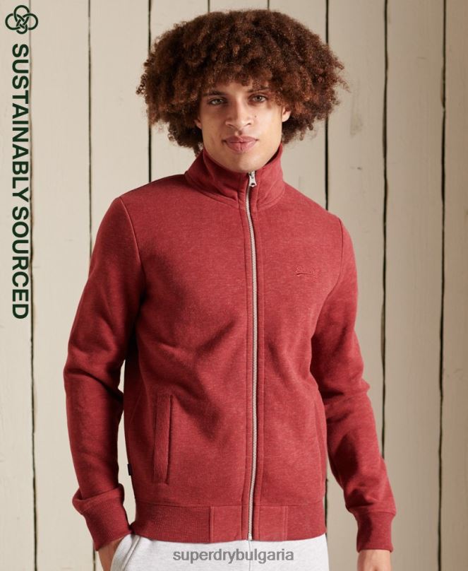 Superdry облекло N00H5168 червен мъже горнище с цип и ретро лого от органичен памук