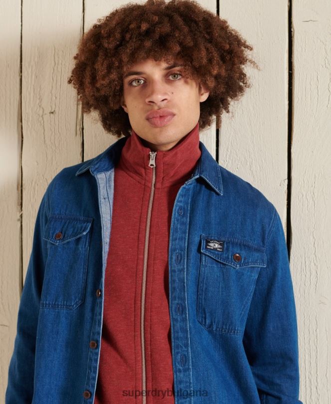 Superdry облекло N00H5168 червен мъже горнище с цип и ретро лого от органичен памук