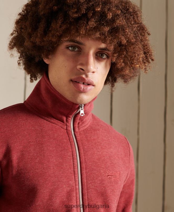 Superdry облекло N00H5168 червен мъже горнище с цип и ретро лого от органичен памук