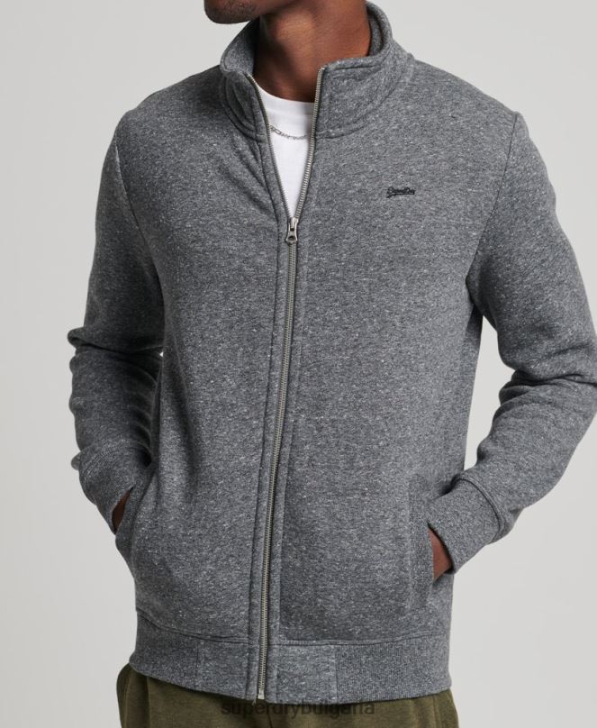 Superdry облекло N00H6454 тъмно сив мъже горнище с цип и ретро лого от органичен памук