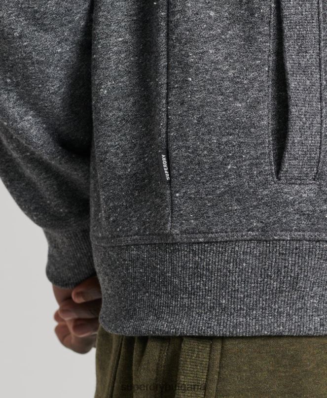 Superdry облекло N00H6454 тъмно сив мъже горнище с цип и ретро лого от органичен памук
