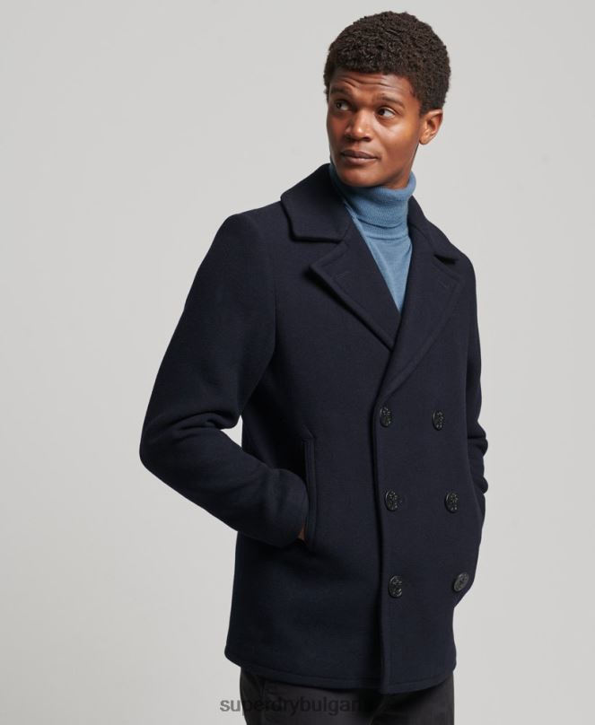 Superdry облекло N00H966 военноморски флот мъже търговски магазин - вълнено грахово палто