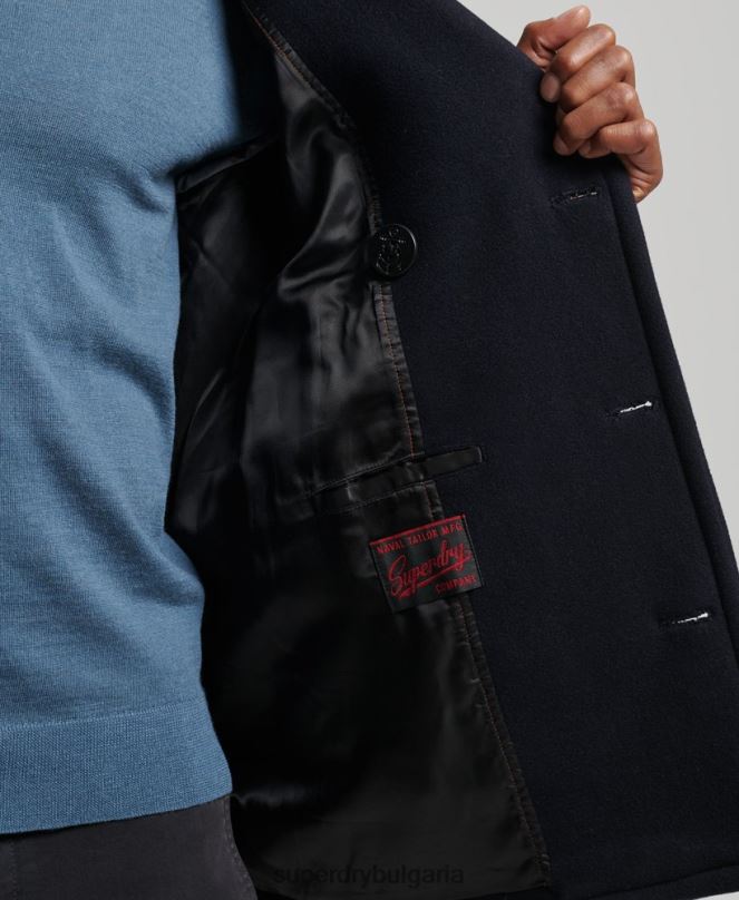 Superdry облекло N00H966 военноморски флот мъже търговски магазин - вълнено грахово палто