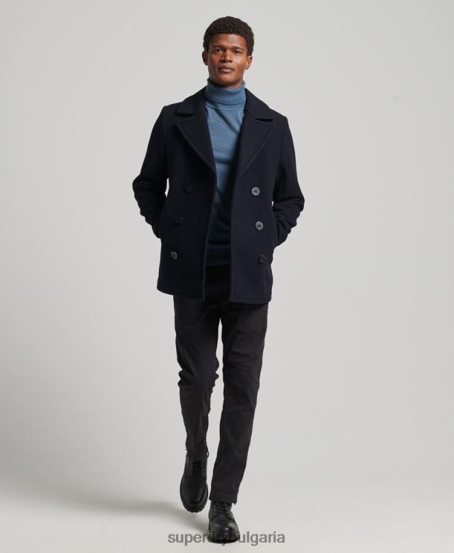 Superdry облекло N00H966 военноморски флот мъже търговски магазин - вълнено грахово палто