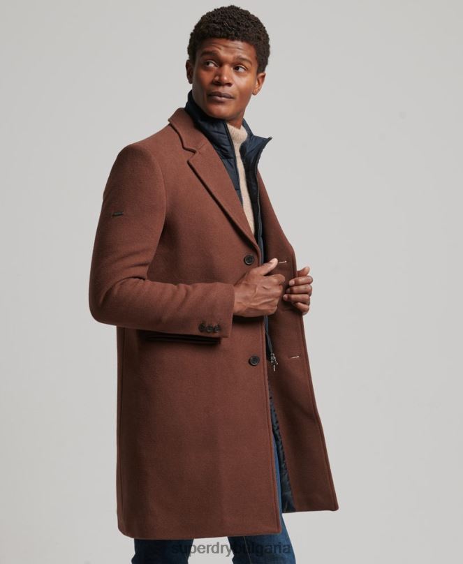Superdry облекло N00H972 кафяво мъже вълнено палто с подвижна подплата