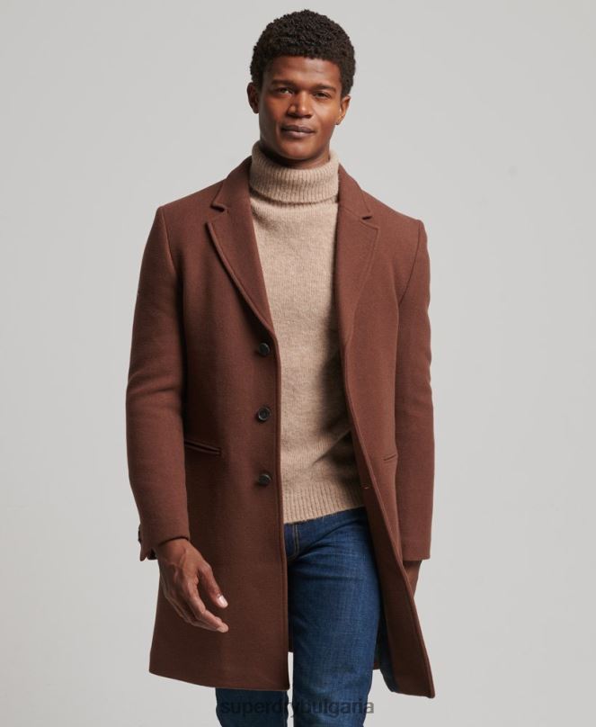 Superdry облекло N00H972 кафяво мъже вълнено палто с подвижна подплата