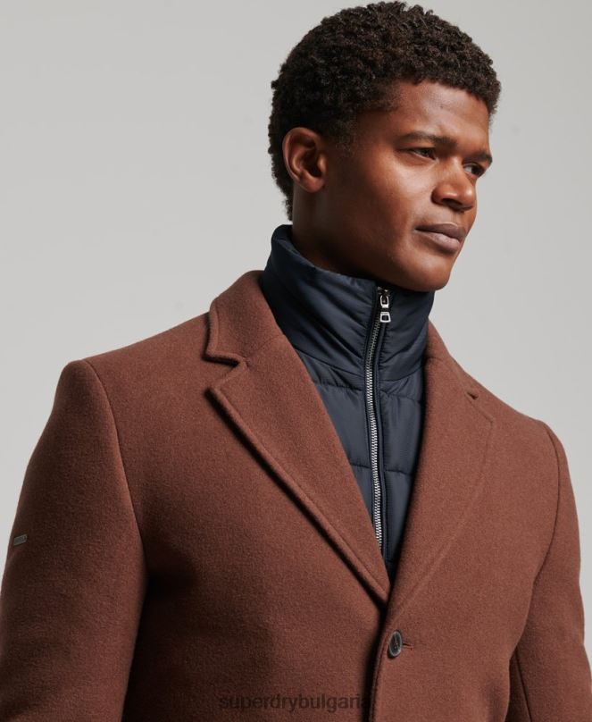 Superdry облекло N00H972 кафяво мъже вълнено палто с подвижна подплата