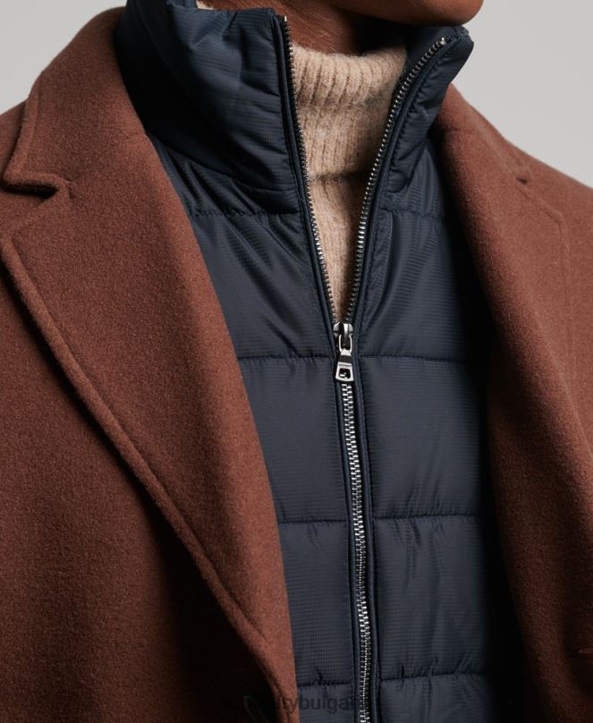 Superdry облекло N00H972 кафяво мъже вълнено палто с подвижна подплата